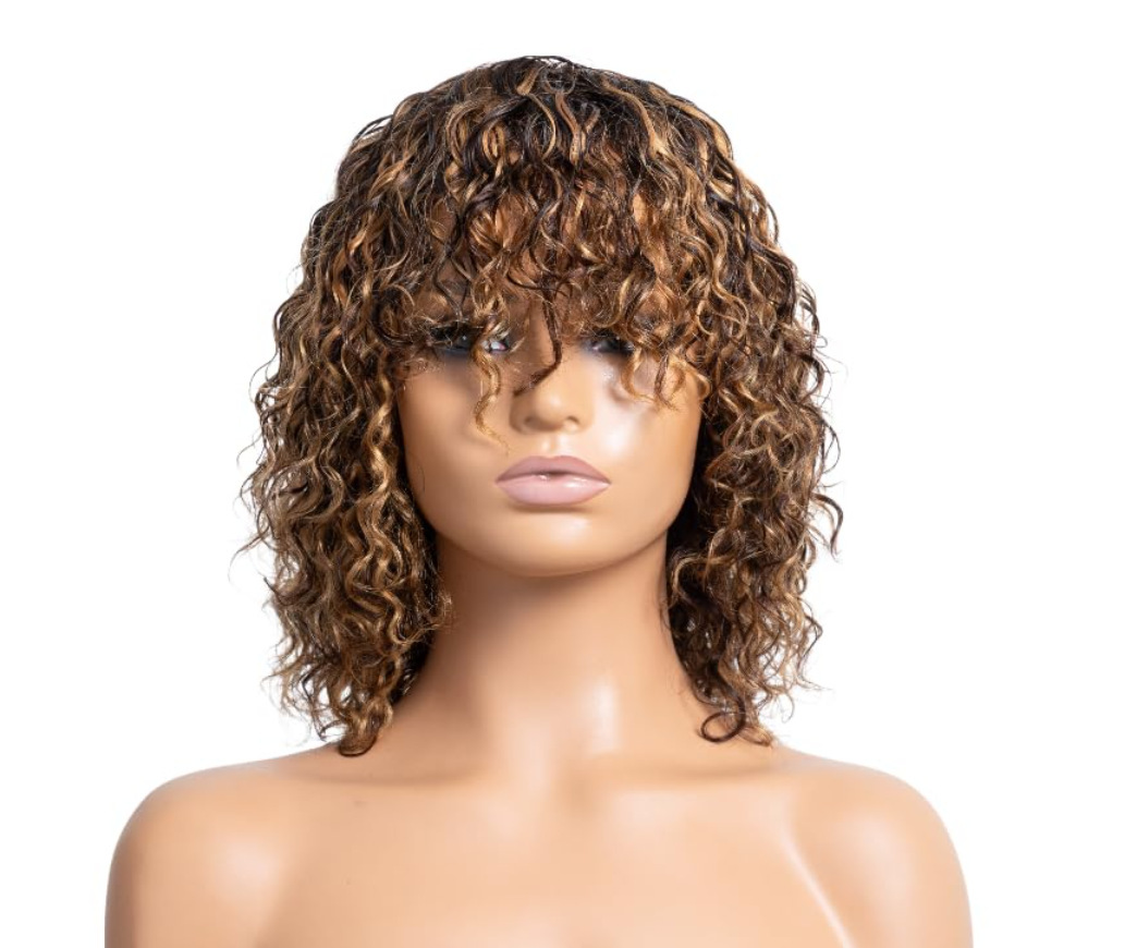 Cross border wig for African women, black short curly hair with bangs, small curly hair, synthetic full head cover Cross border wig for African women, black short curly hair with bangs, small curly hair, synthetic full head cover