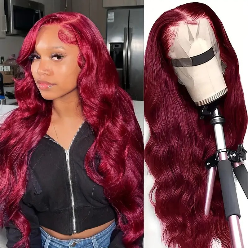Cross border foreign trade, European and American fashion, wine red big wave wig, hot selling in Africa, lace lace and synthetic hair cover