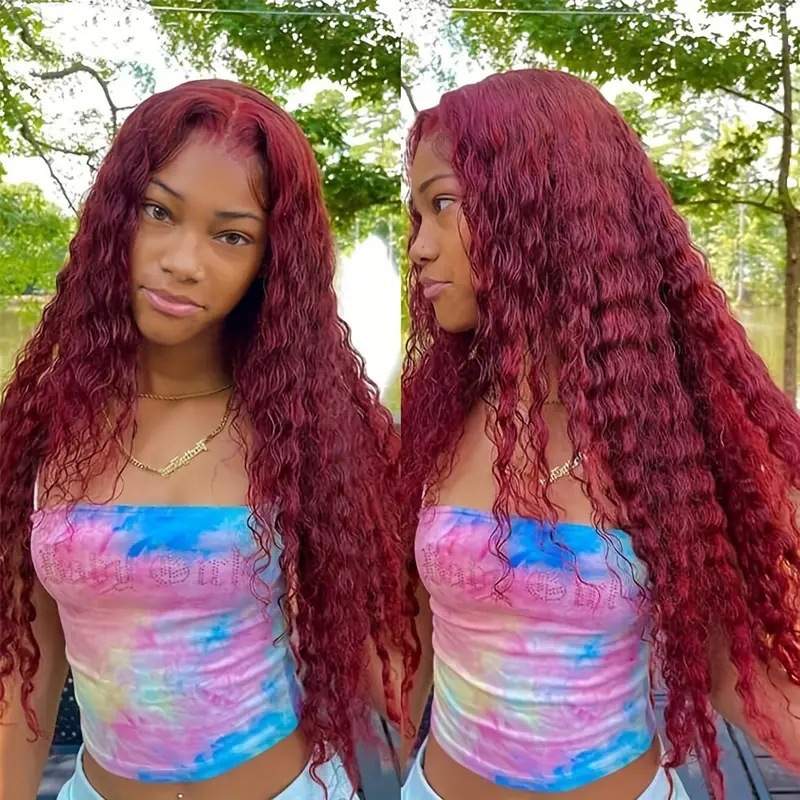 Cross border European and American fashion wine red front lace wig, popular in Africa, small coiled tube explosive head, synthetic head cover Cross border European and American fashion wine red front lace wig, popular in Africa, small coiled tube explosive head, synthetic head cover