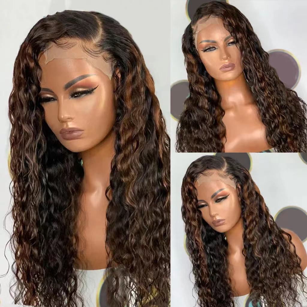 Foreign trade wig European and American fashion front lace black big wave curly hair African hot selling front lace full head cover Foreign trade wig European and American fashion front lace black big wave curly hair African hot selling front lace full head cover
