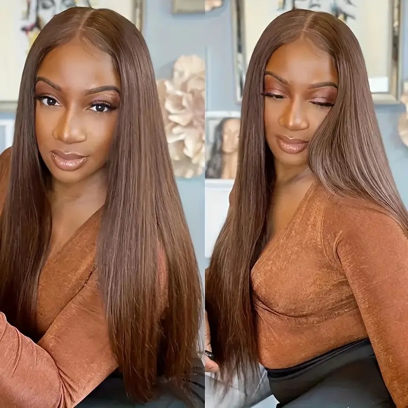 Cross border foreign trade, European and American fashion, brown wig hot selling, lace lace, lace, mid split, long straight hair, synthetic headband