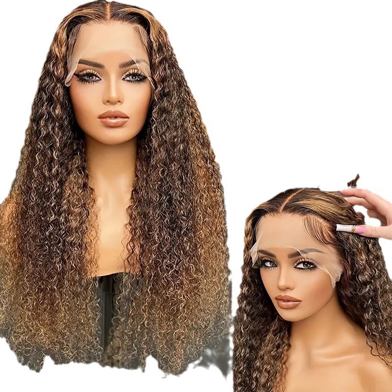Cross border European and American fashion piano colored wig, hot selling in Africa, front lace 13 * 4 small coiled tube long curly hair cover Cross border European and American fashion piano colored wig, hot selling in Africa, front lace 13 * 4 small coiled tube long curly hair cover