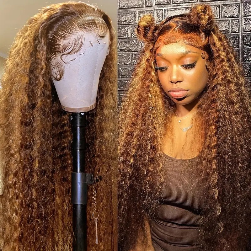 Cross border European and American fashion piano colored wig, hot selling in Africa, front lace 13 * 4 small coiled tube long curly hair cover Cross border European and American fashion piano colored wig, hot selling in Africa, front lace 13 * 4 small coiled tube long curly hair cover