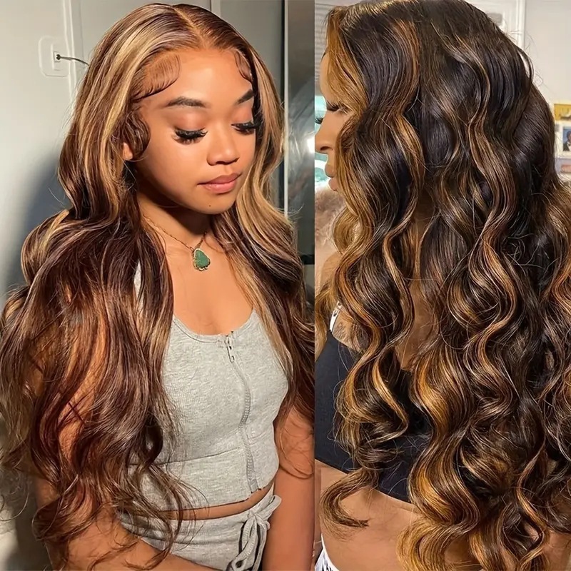 Cross border European and American fashion piano colored wig, hot selling in Africa, front lace big wave long curly hair synthetic full head cover