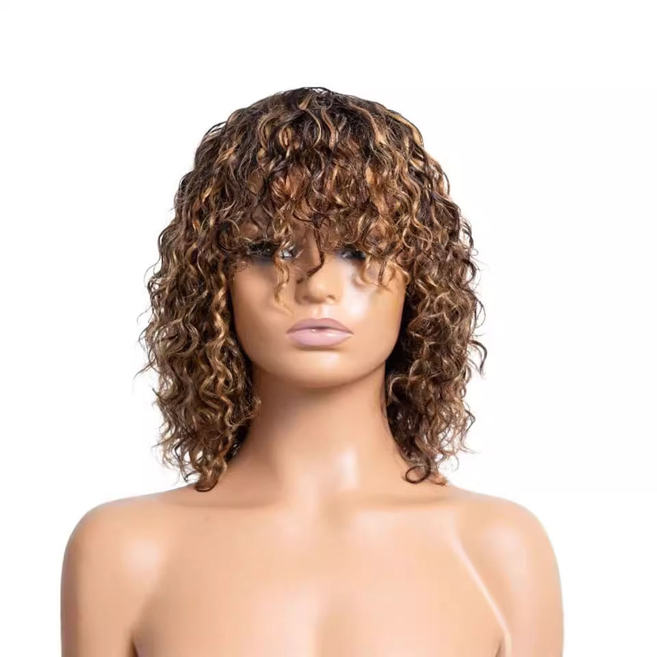 Cross border wig for African women, black short curly hair with bangs, small curly hair, synthetic full head cover Cross border wig for African women, black short curly hair with bangs, small curly hair, synthetic full head cover