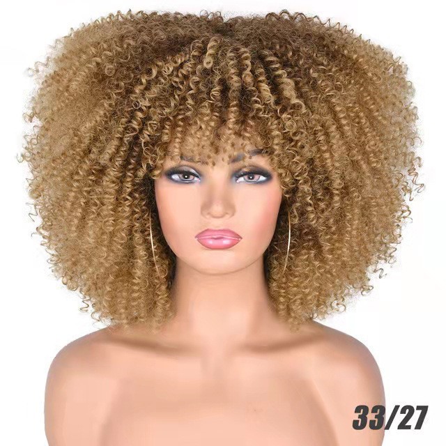 Cross border European and American high-temperature silk synthetic wig full head set, African small curly hair explosive head wig, wig manufacturer Cross border European and American high-temperature silk synthetic wig full head set, African small curly hair explosive head wig, wig manufacturer
