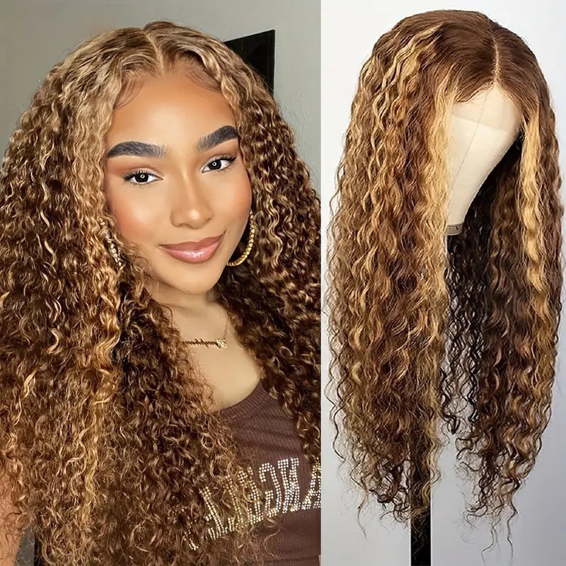 Cross border European and American fashion piano colored wig, hot selling in Africa, front lace 13 * 4 small coiled tube long curly hair cover