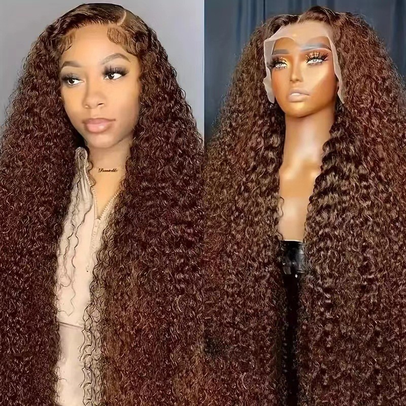 Cross border European and American fashion water ripple small roll wig African hot selling front lace off white headband deep wig Cross border European and American fashion water ripple small roll wig African hot selling front lace off white headband deep wig