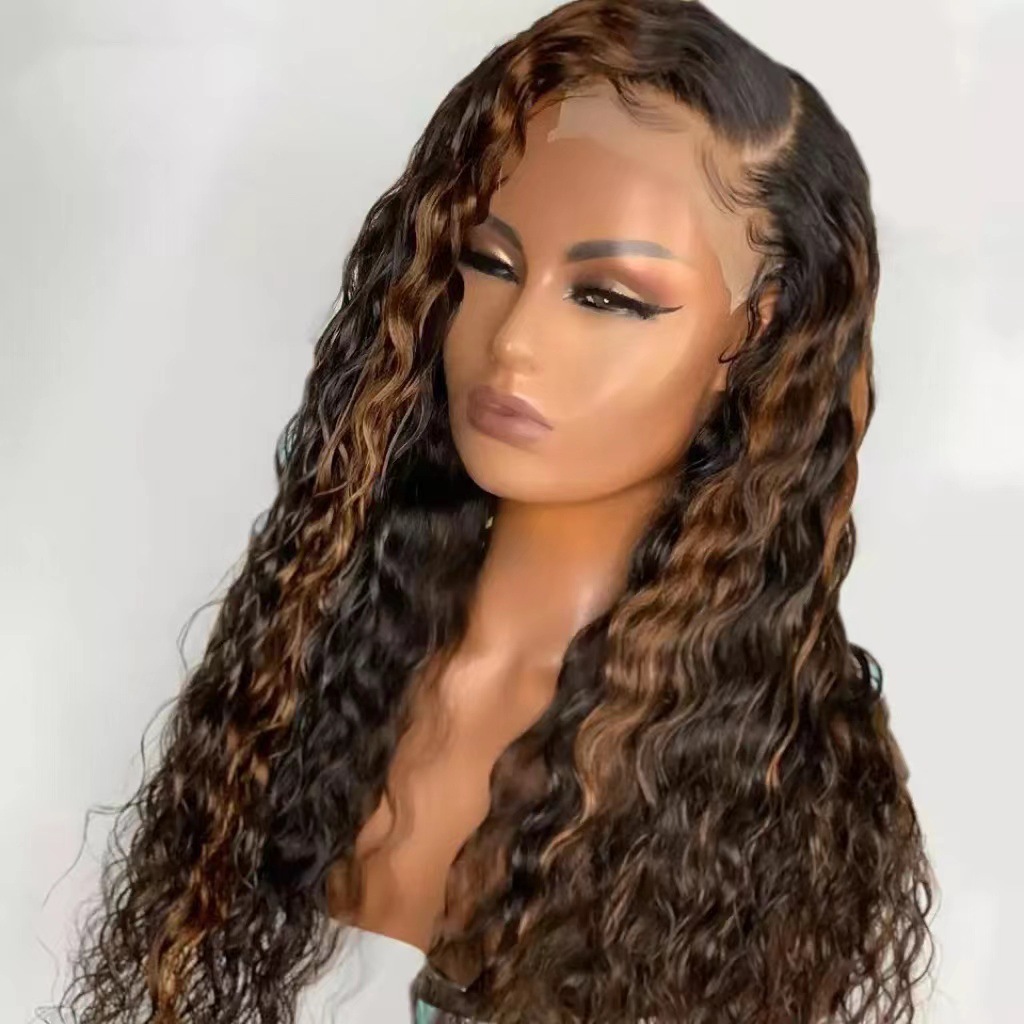 Foreign trade wig European and American fashion front lace black big wave curly hair African hot selling front lace full head cover Foreign trade wig European and American fashion front lace black big wave curly hair African hot selling front lace full head cover