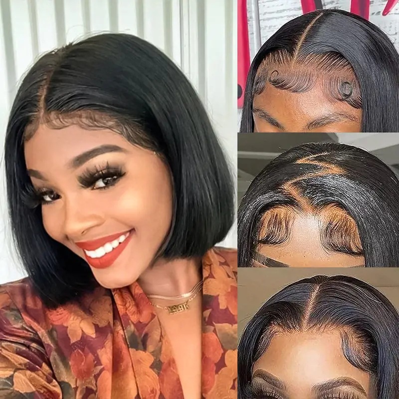 Amazon European and American Fashion Front Lace Wig Bobo Head Mid Split Short Straight Hair Set 13 * 4 Wigs