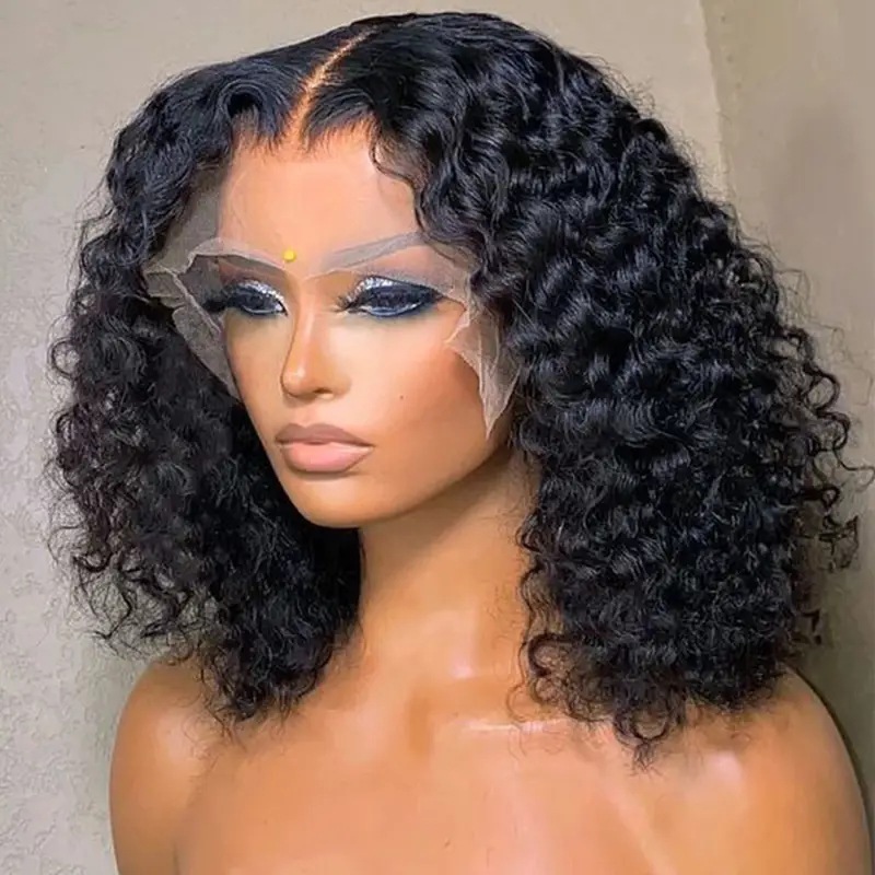 Foreign Trade European and American Wig Cross border Middle Split Black Hand Wrapped Small Curly Hair Short Curly Hair Fashion Front Lace Wig Foreign Trade European and American Wig Cross border Middle Split Black Hand Wrapped Small Curly Hair Short Curly Hair Fashion Front Lace Wig