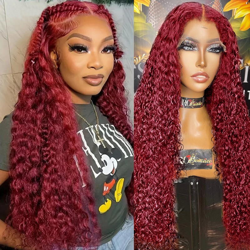 Cross border European and American fashion water ripple small roll wig African hot selling front lace off white headband deep wig Cross border European and American fashion water ripple small roll wig African hot selling front lace off white headband deep wig