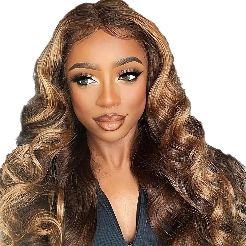 Cross border European and American fashion piano colored wig, hot selling in Africa, front lace big wave long curly hair synthetic full head cover Cross border European and American fashion piano colored wig, hot selling in Africa, front lace big wave long curly hair synthetic full head cover