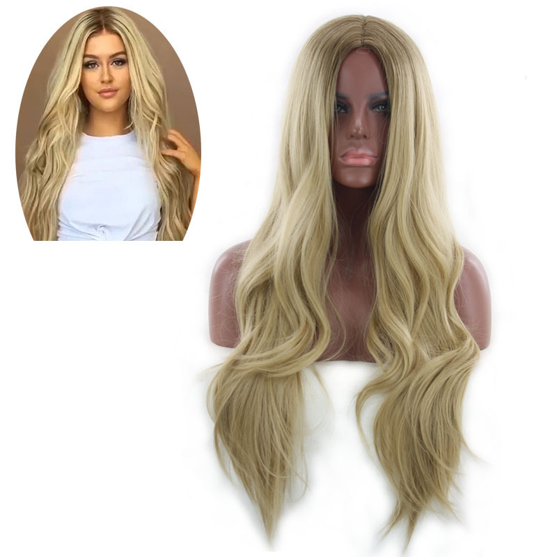 Amazon Cross border Europe and America New Wig Medium Split Gradient Yellow Long Curled Hair Women's Big Wave Wig Rose Net Amazon Cross border Europe and America New Wig Medium Split Gradient Yellow Long Curled Hair Women's Big Wave Wig Rose Net