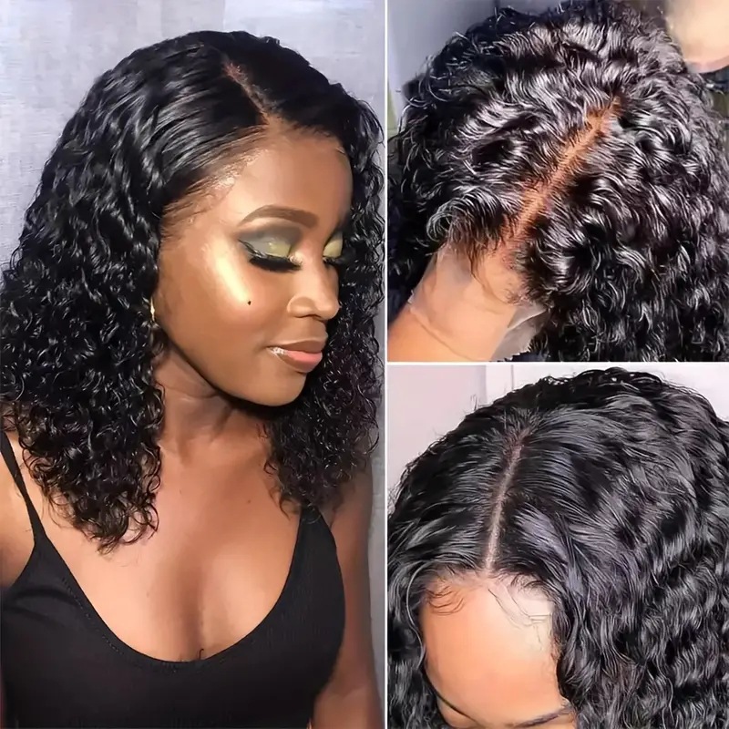 Cross border European and American wig, black hand tube wrapped tube, small curly hair, short hair, wig, women's front lace wig