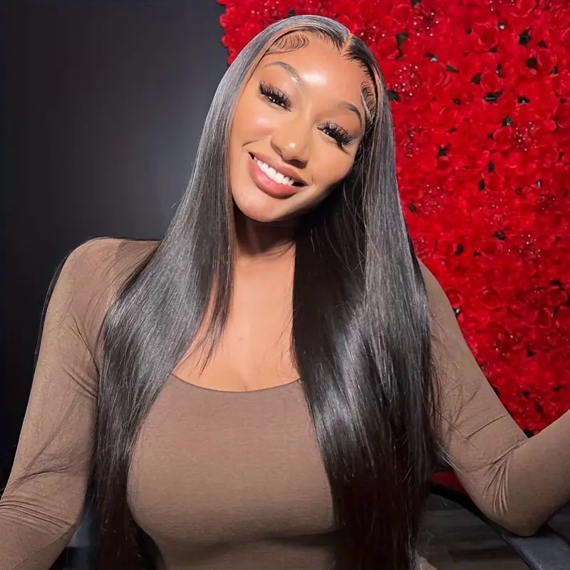 Cross border Amazon Women's Fashion Natural Black Medium Split Straight Hair Front Lace Lace Wig Full Headset Wig Cross border Amazon Women's Fashion Natural Black Medium Split Straight Hair Front Lace Lace Wig Full Headset Wig
