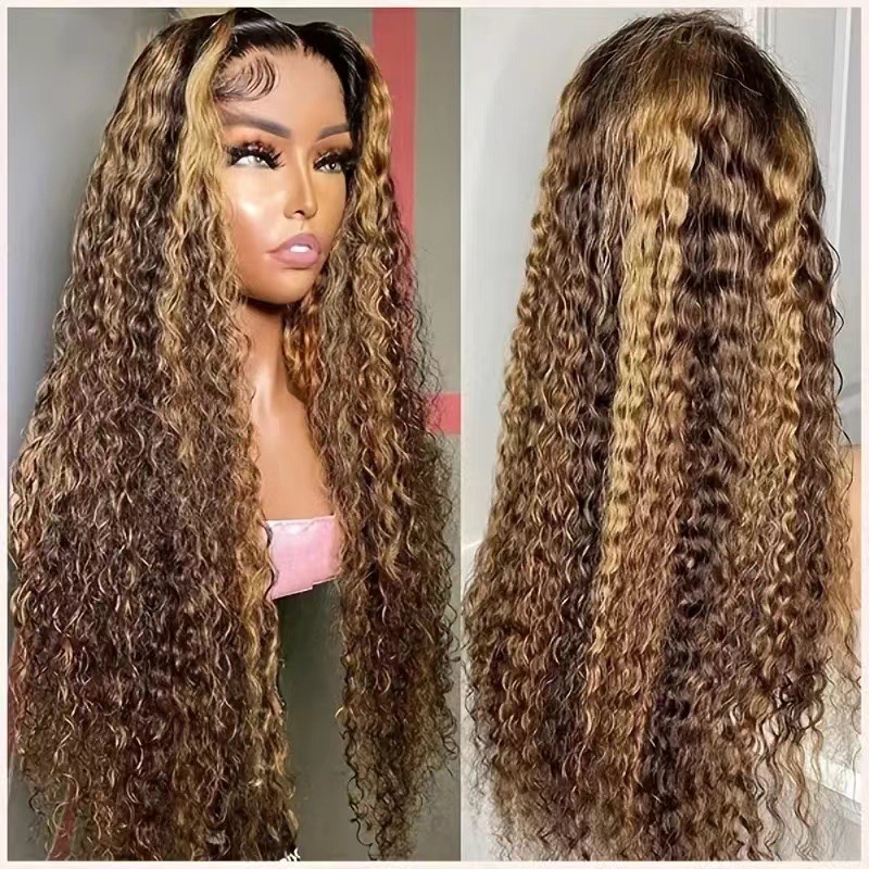 Cross border wig Amazon hot selling African hand hook 13 * 4 front lace synthetic wig black medium split long curly hair Cross border wig Amazon hot selling African hand hook 13 * 4 front lace synthetic wig black medium split long curly hair