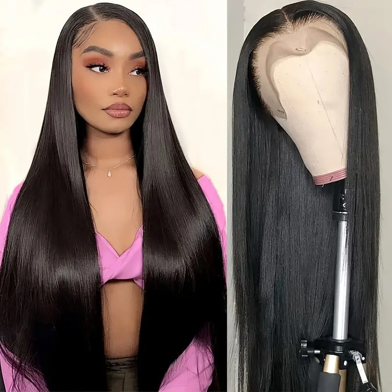 Cross border foreign trade fashion long straight hair wig African hot selling front lace lace lace lace mid split straight hair synthetic headband