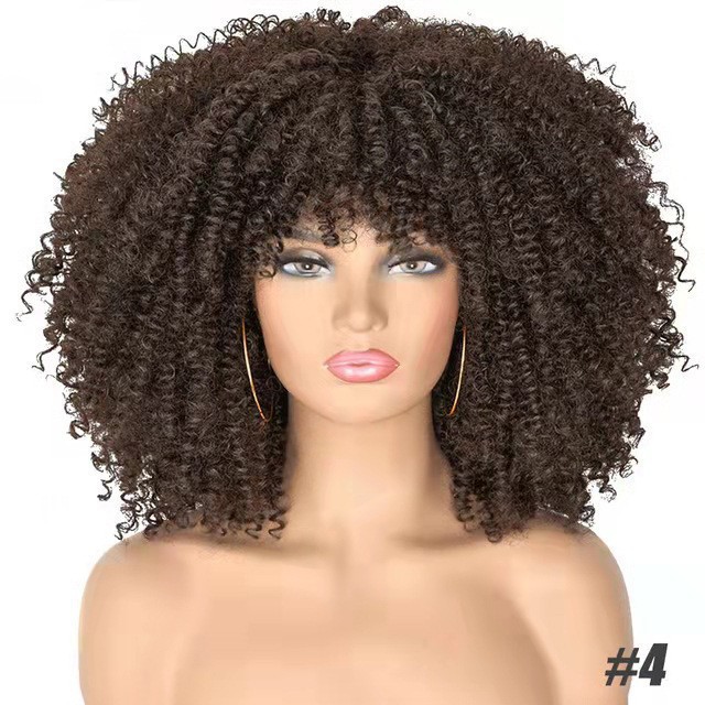 Cross border European and American high-temperature silk synthetic wig full head set, African small curly hair explosive head wig, wig manufacturer Cross border European and American high-temperature silk synthetic wig full head set, African small curly hair explosive head wig, wig manufacturer