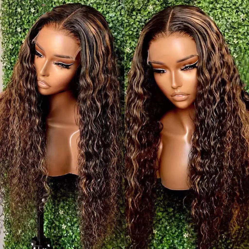 Foreign trade wig European and American fashion front lace black big wave curly hair African hot selling front lace full head cover
