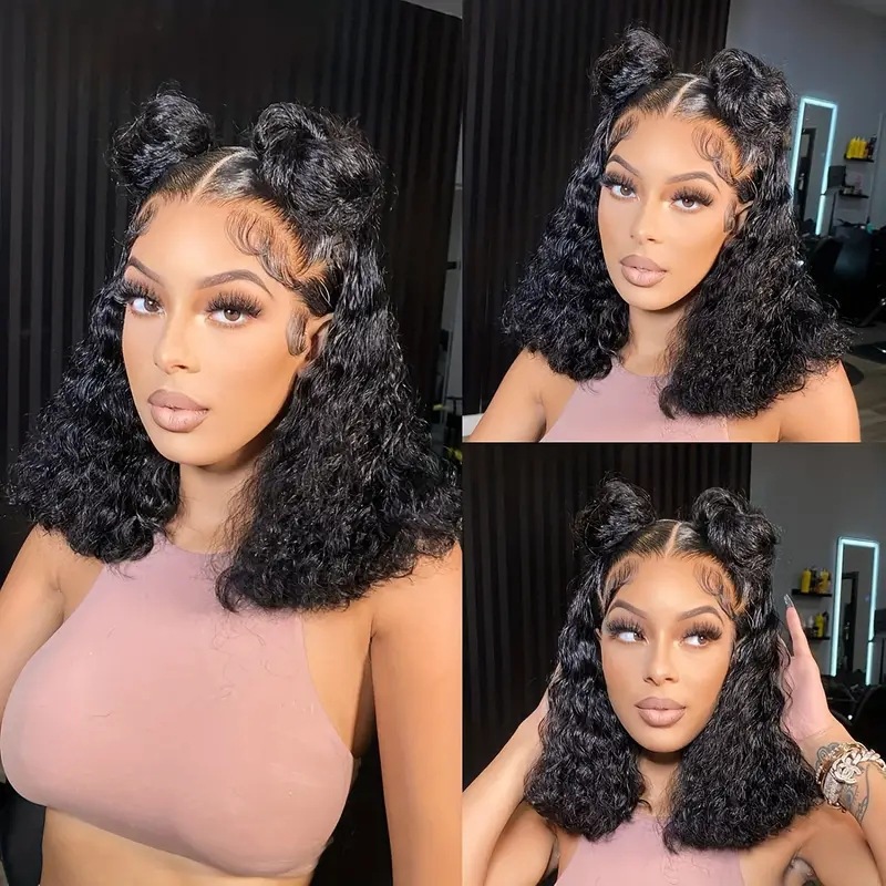 European and American wig cross-border black hand tube wrapped tube small curly hair synthetic headband for women's fashion front lace lace lace lace wig European and American wig cross-border black hand tube wrapped tube small curly hair synthetic headband for women's fashion front lace lace lace lace wig