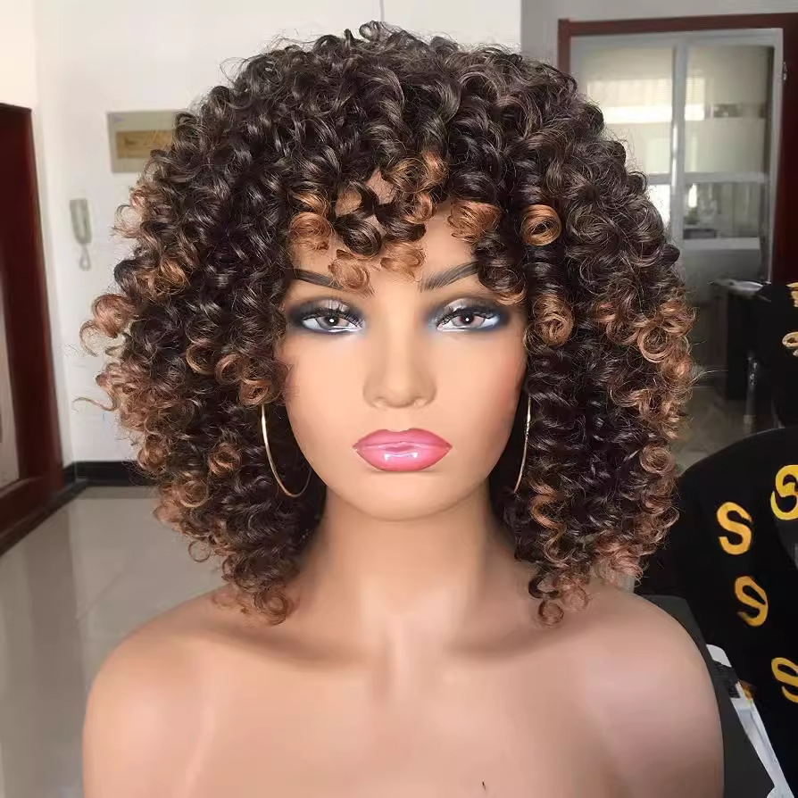Cross border European and American wigs female wig manufacturers wholesale Africa small curly hair explosive head multi-color synthetic wig full head set