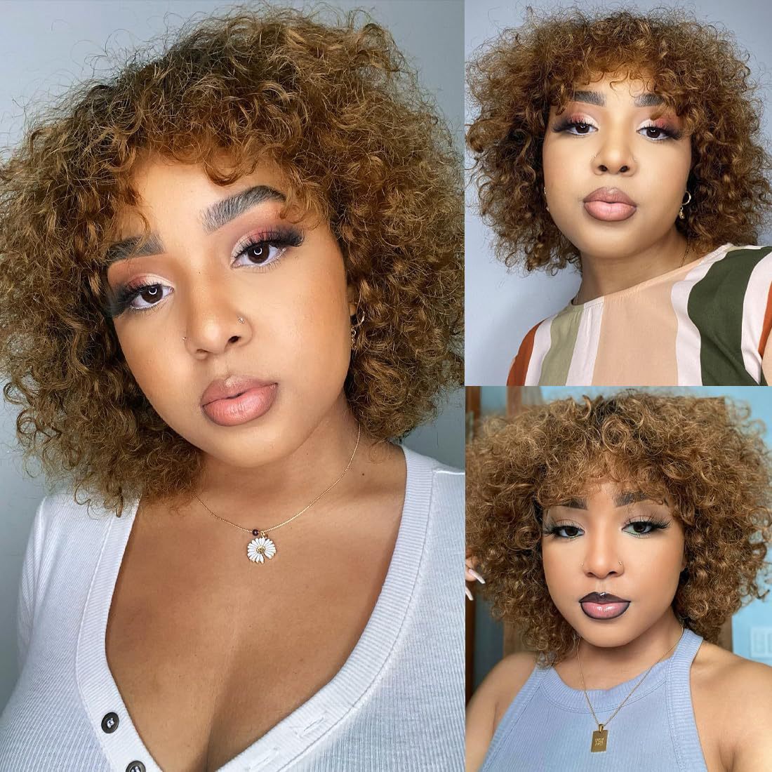 New foreign trade wig African women's fashionable synthetic head cover brown dyed short curly hair small roll explosive head
