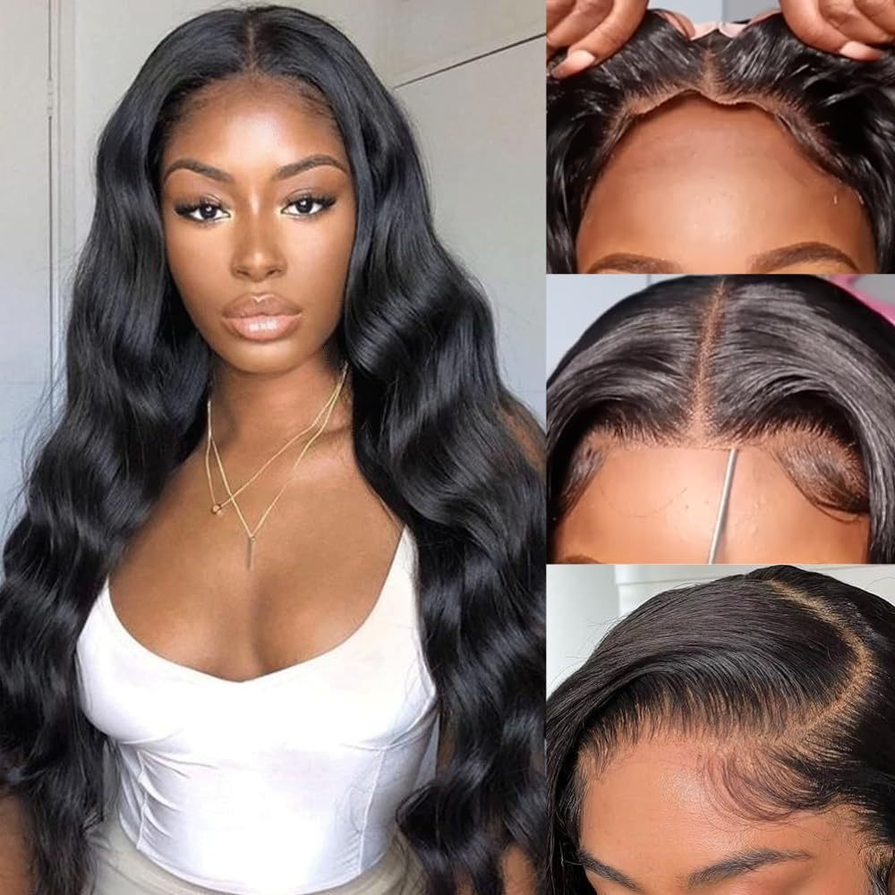 Cross border wig for European and American women, front lace synthetic headband, black mid split long straight hair with big waves, in stock wig