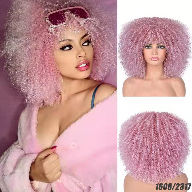 Cross border European and American high-temperature silk synthetic wig full head set, African small curly hair explosive head wig, wig manufacturer