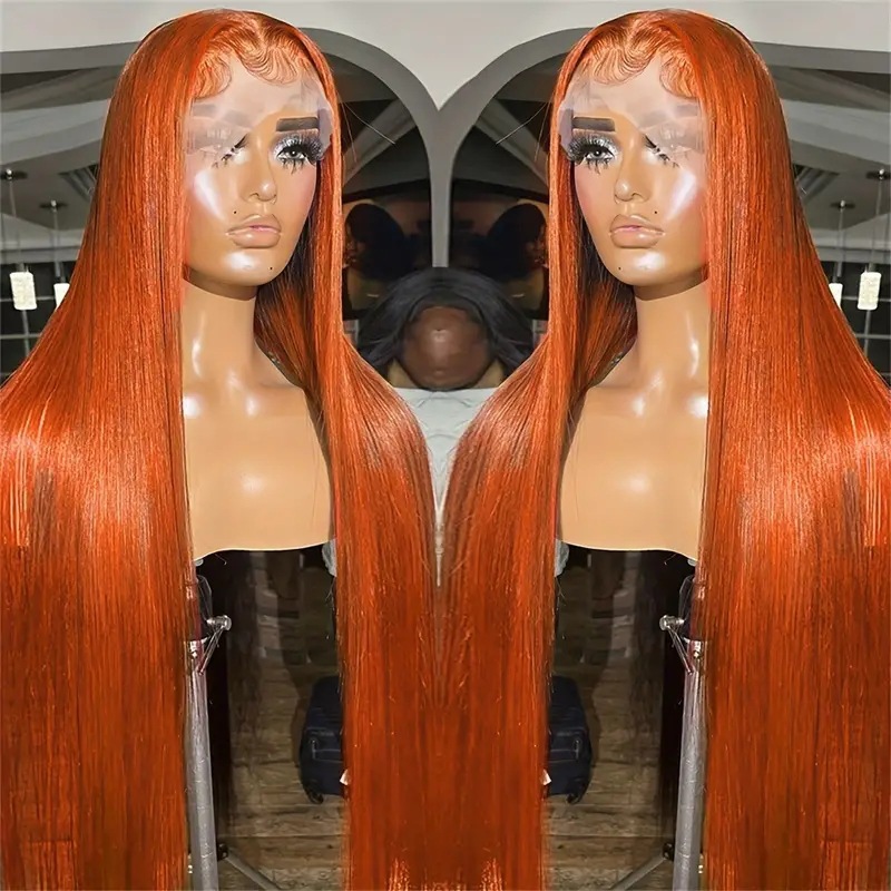 European and American fashion orange long straight hair Amazon Africa hot selling front lace lace lace straight hair wig full head cover European and American fashion orange long straight hair Amazon Africa hot selling front lace lace lace straight hair wig full head cover