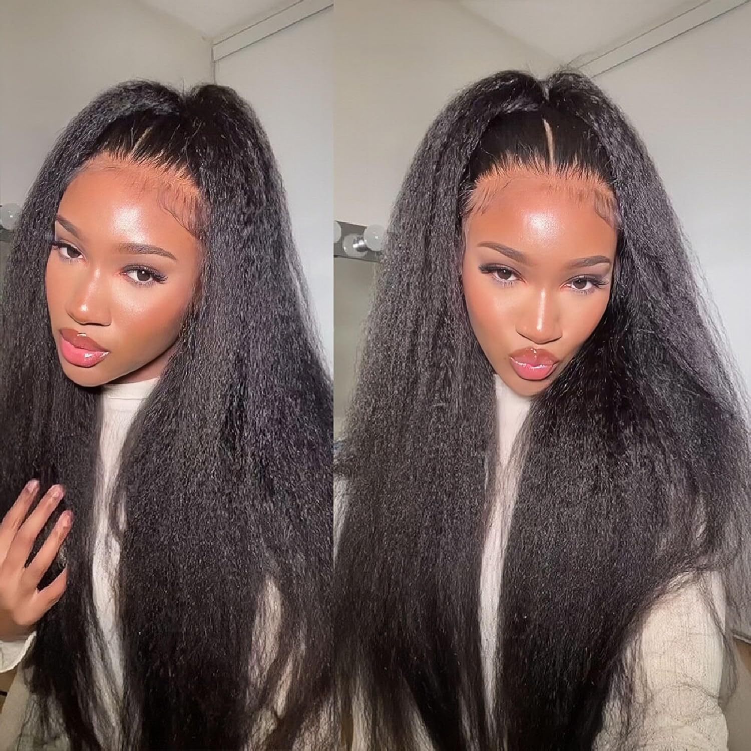 Amazon's new wig, European and American women's black mid split long straight hair, Yaki fluffy pressure resistant full head cover