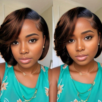 Cross border split bangs, short hair, slightly curled styling, fashionable lace and synthetic full head wig from Europe and America Cross border split bangs, short hair, slightly curled styling, fashionable lace and synthetic full head wig from Europe and America