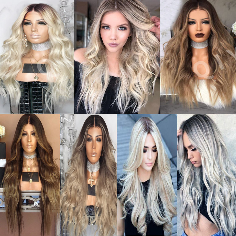 Amazon Cross border Europe and America New Wig Medium Split Gradient Yellow Long Curled Hair Women's Big Wave Wig Rose Net Amazon Cross border Europe and America New Wig Medium Split Gradient Yellow Long Curled Hair Women's Big Wave Wig Rose Net