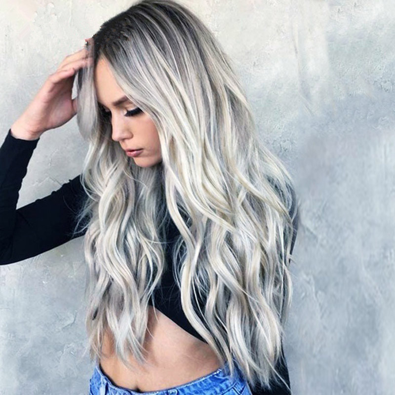 Amazon Cross border Europe and America New Wig Medium Split Gradient Yellow Long Curled Hair Women's Big Wave Wig Rose Net Amazon Cross border Europe and America New Wig Medium Split Gradient Yellow Long Curled Hair Women's Big Wave Wig Rose Net