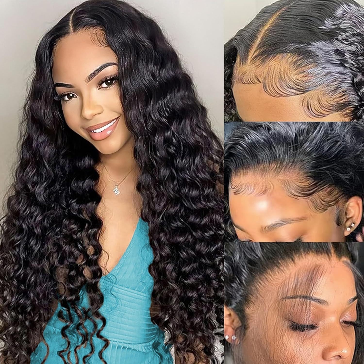 Cross border wig Amazon hot selling African hand hook 13 * 4 front lace synthetic wig black medium split long curly hair