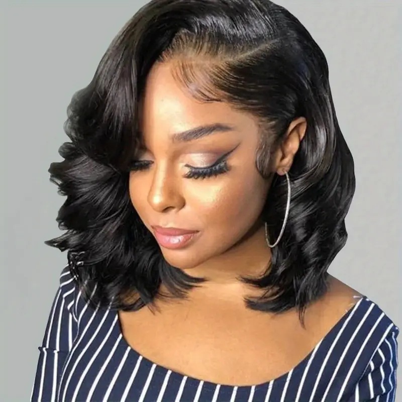 Cross border wig, European and American women's front lace synthetic headband, black, slightly split, short curly hair manufacturer, spot direct sales Cross border wig, European and American women's front lace synthetic headband, black, slightly split, short curly hair manufacturer, spot direct sales