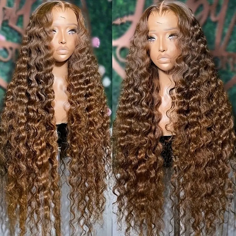 Cross border European and American fashion brown wig African hot selling lace 13 * 4 small winding tube long curly hair synthetic headband