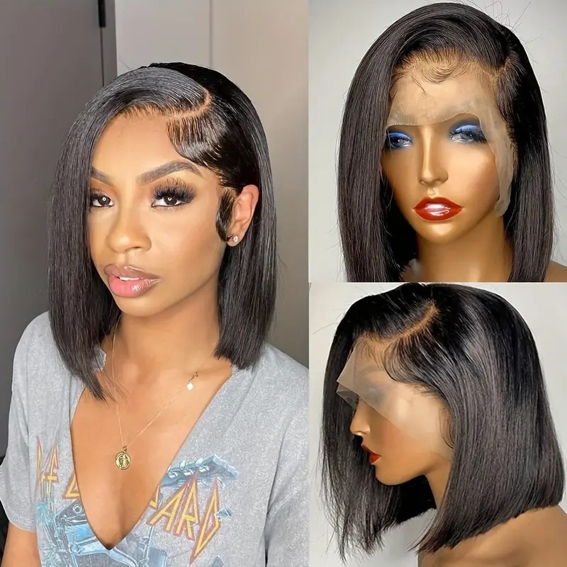 Cross border European and American Fashion Wig Bobo Head Mid Split Short Straight Fiber Headset Front Lace 13 * 4 Lace Wig Cross border European and American Fashion Wig Bobo Head Mid Split Short Straight Fiber Headset Front Lace 13 * 4 Lace Wig