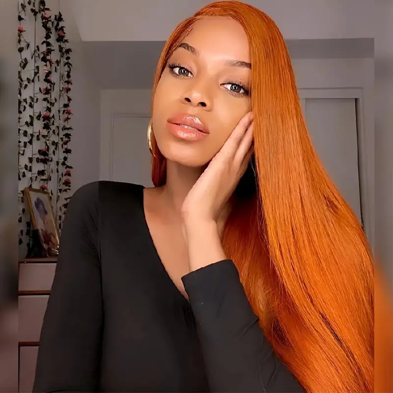 European and American fashion orange long straight hair Amazon Africa hot selling front lace lace lace straight hair wig full head cover European and American fashion orange long straight hair Amazon Africa hot selling front lace lace lace straight hair wig full head cover