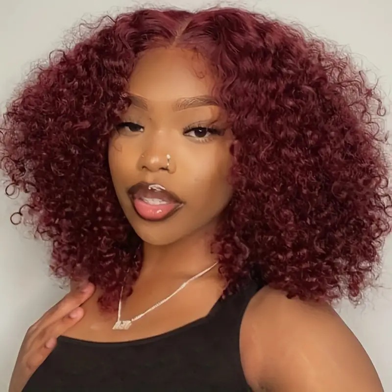 European and American wig cross-border mid split front lace hand tube wrapped tube small curly hair short headband wig women's front lace headband