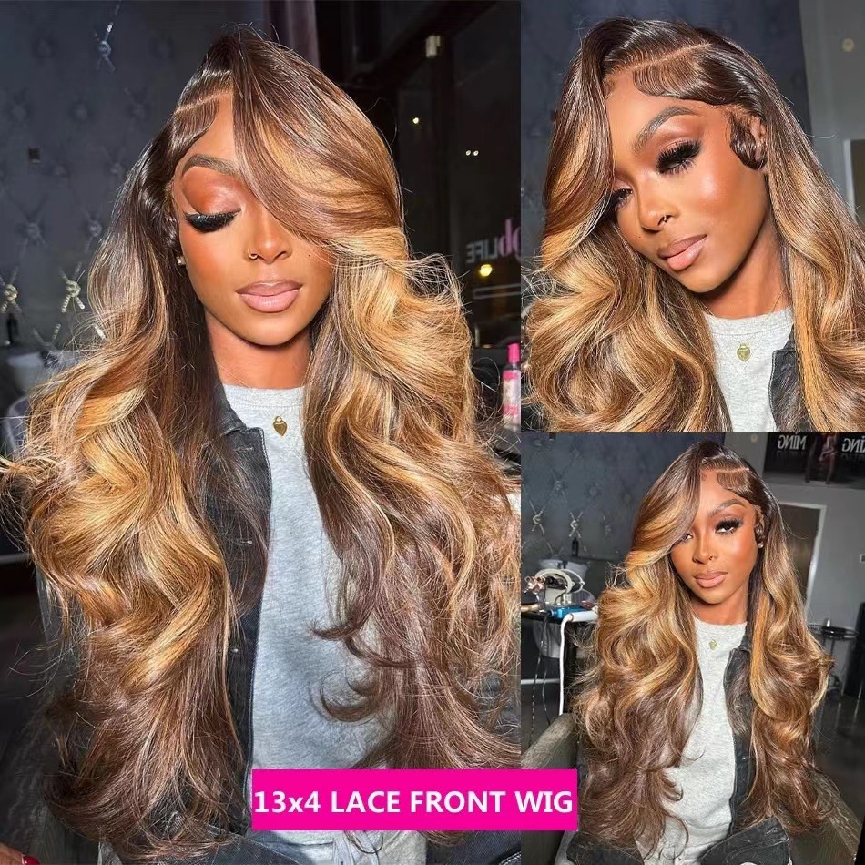 Front lace wig, European and American long curly hair gradient color women's wig, big wave headband, human hair wigs Front lace wig, European and American long curly hair gradient color women's wig, big wave headband, human hair wigs