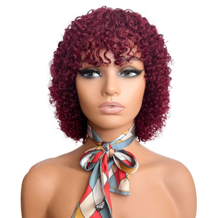 Cross border wig for African women, black short curly hair with bangs, small curly hair, synthetic full head cover Cross border wig for African women, black short curly hair with bangs, small curly hair, synthetic full head cover