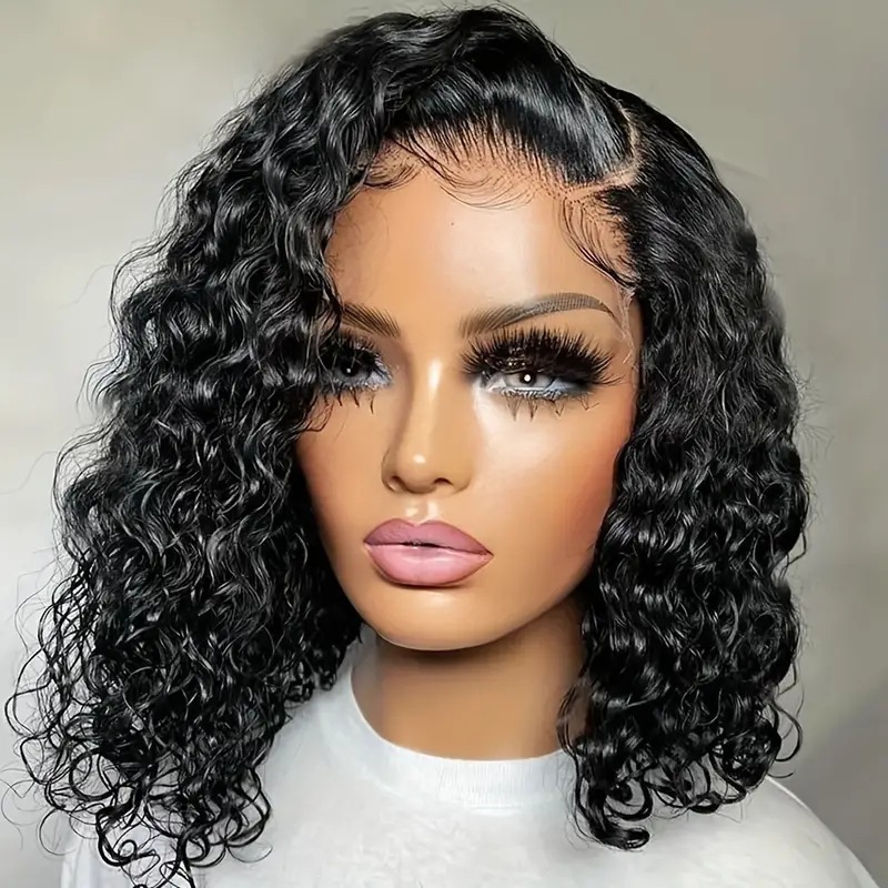 Cross border European and American wig, black hand tube wrapped tube, small curly hair, short hair, wig, women's front lace wig Cross border European and American wig, black hand tube wrapped tube, small curly hair, short hair, wig, women's front lace wig