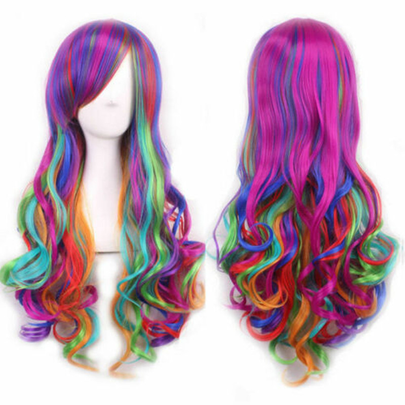 European and American wig movie descendant 2 Starlight inheritor Mal wig cosplay with bangs, split into long curly wigs European and American wig movie descendant 2 Starlight inheritor Mal wig cosplay with bangs, split into long curly wigs