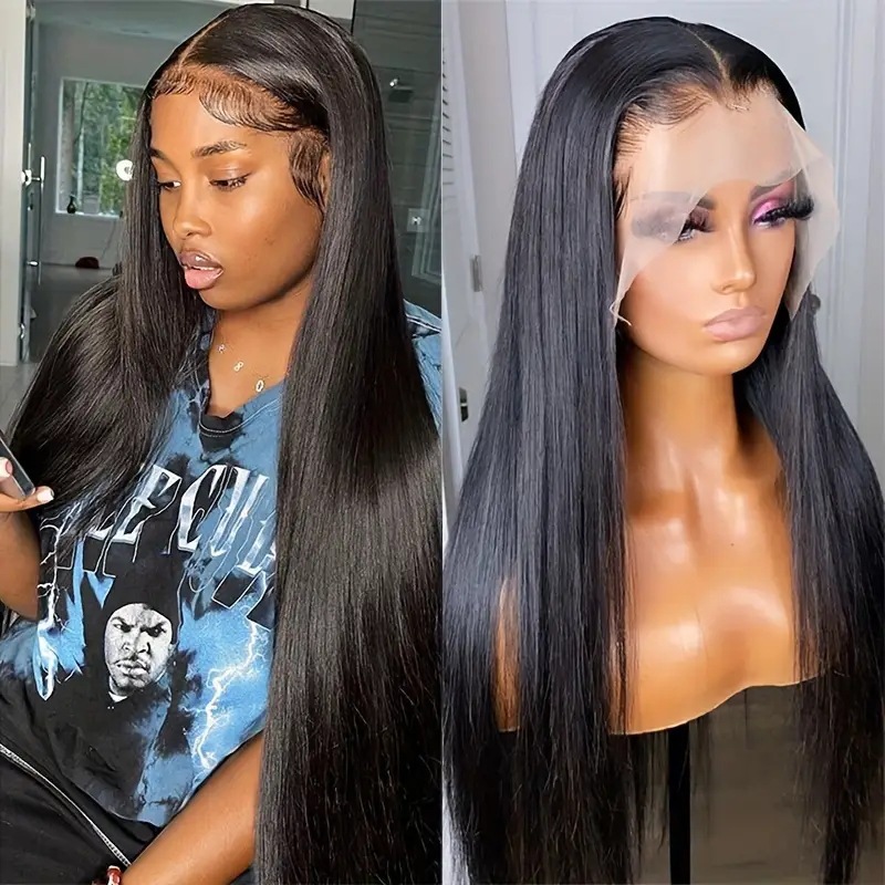 Amazon Cross border Foreign Trade European and American Fashion Front Lace Wig Mid Split Long Straight Front Lace Wig Headset