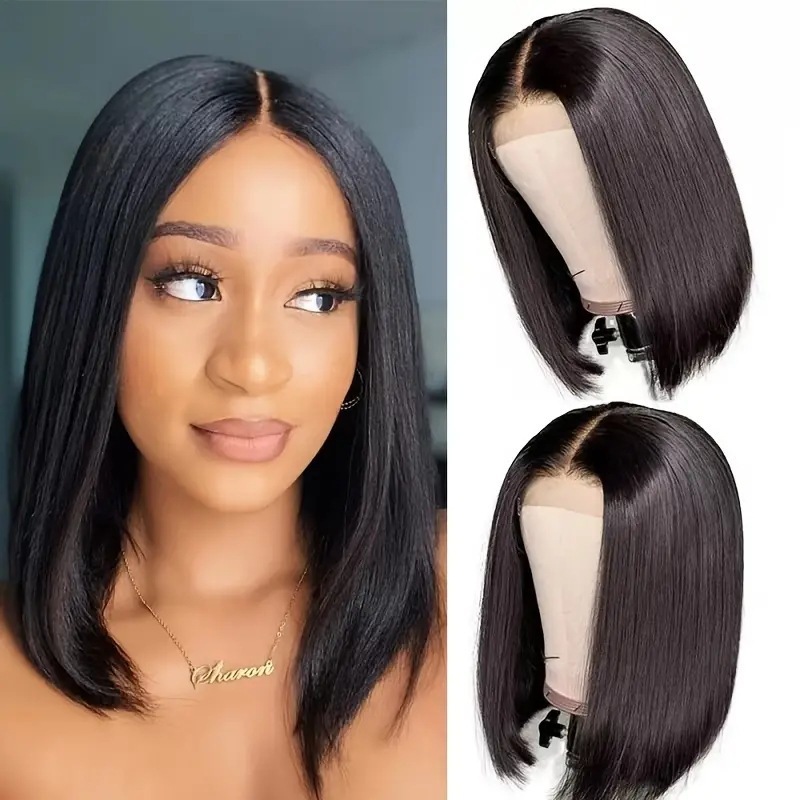 Cross border European and American Fashion Wig Bobo Head Mid Split Short Straight Hairpiece Front Lace 13 * 4 Lace Hairpiece Cross border European and American Fashion Wig Bobo Head Mid Split Short Straight Hairpiece Front Lace 13 * 4 Lace Hairpiece
