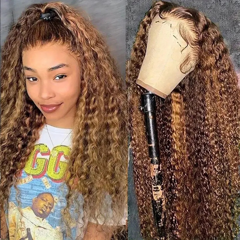Cross border European and American fashion piano colored wig, hot selling in Africa, front lace 13 * 4 small coiled tube long curly hair cover Cross border European and American fashion piano colored wig, hot selling in Africa, front lace 13 * 4 small coiled tube long curly hair cover