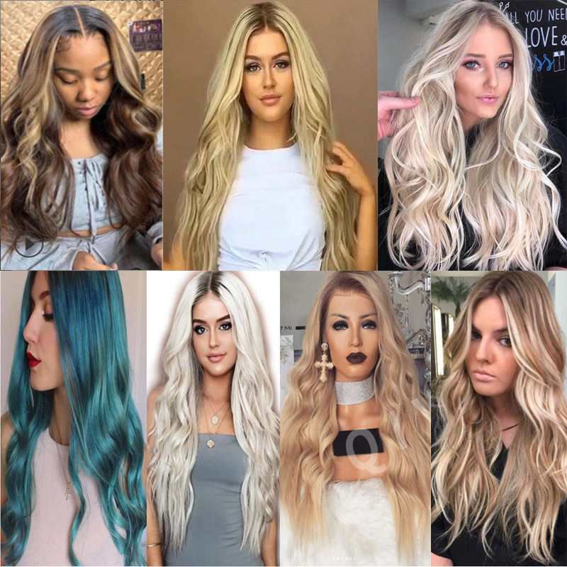 Amazon Cross border Europe and America New Wig Medium Split Gradient Yellow Long Curled Hair Women's Big Wave Wig Rose Net