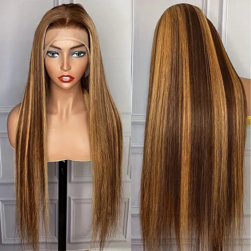 Cross border foreign trade, European and American fashion, piano color, dyed wig, African hot selling front lace long straight hair full head cover Cross border foreign trade, European and American fashion, piano color, dyed wig, African hot selling front lace long straight hair full head cover
