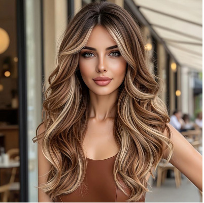 Amazon's new European and American wig for women, gradient pink long curly hair, synthetic wig, full head cover manufacturer wholesale Amazon's new European and American wig for women, gradient pink long curly hair, synthetic wig, full head cover manufacturer wholesale